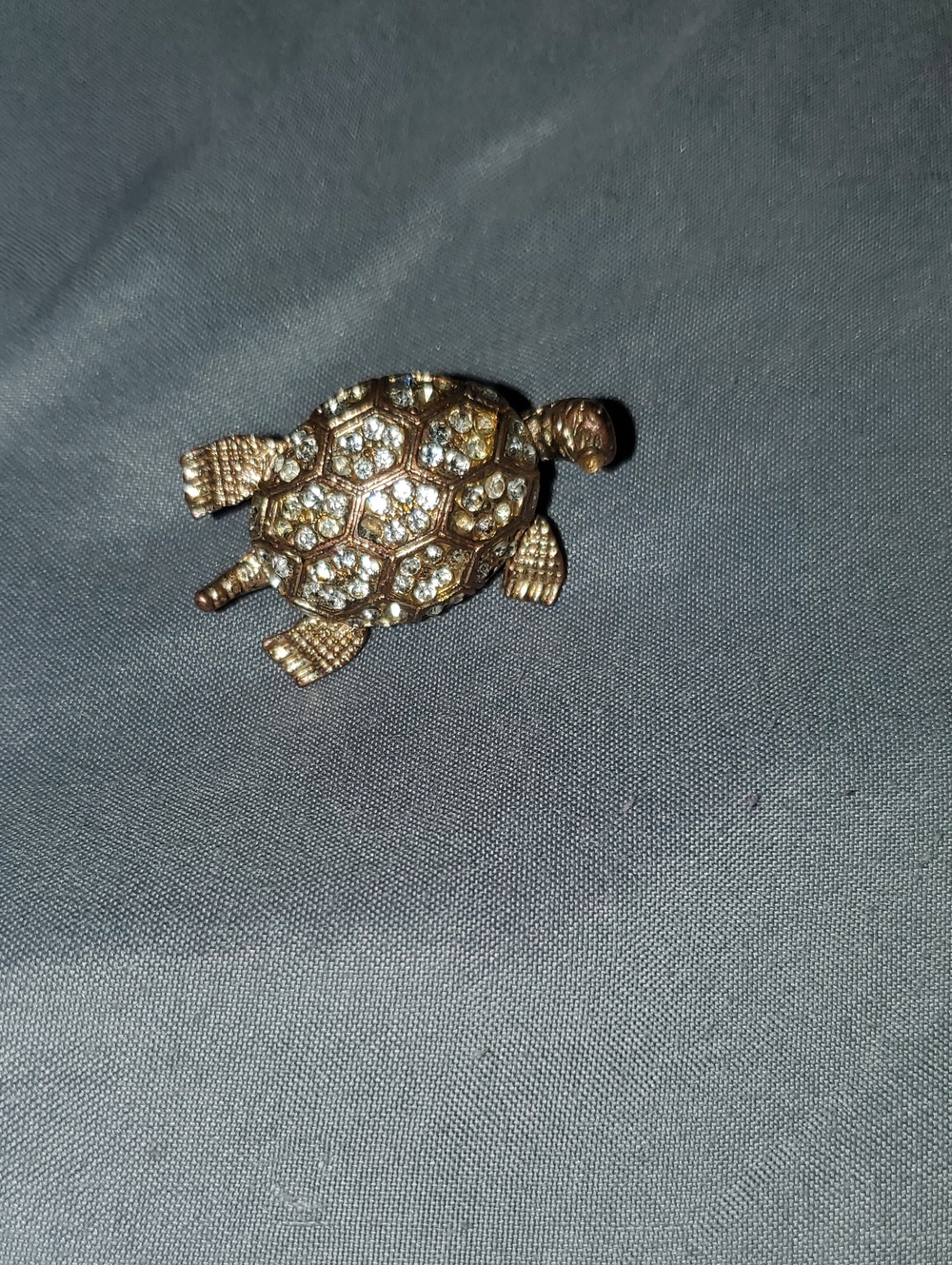 Gold Turtle Brooch with Clear Crystals - Women's Accessory